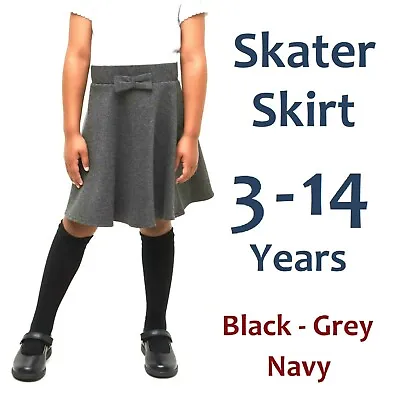 £5.95 • Buy Girls School Bow Skater Skirt Jersey Stretch Adjustable Waist 3-14 Years