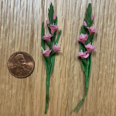 VTG Artisan Dollhouse Miniature Gladiolus Flower Plant Hand Sculpted Pink Iris • $27.29