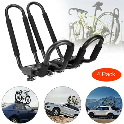 2 Pair Folding J Bars Car Roof Rack Kayak Carrier Canoe Boat Surf Roof Top Mount • £39.96