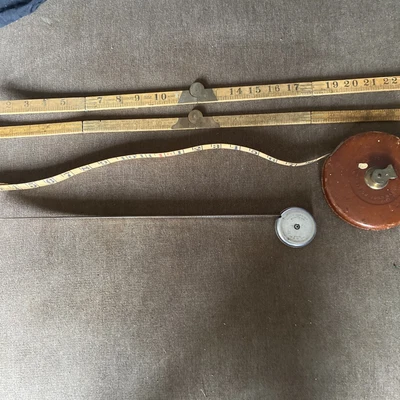 £9.99 • Buy Vintage John Rabone Leather And Brass Reel Tape Measure + Wooden Rule Steel X 4