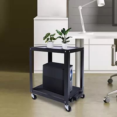 Steel AV Cart Media Cart W/ Power Strip Presentation AV Cart 2 Shelves 110lb Max • $85.50