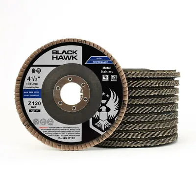 10 Pack 4.5  X 7/8  Black Hawk 120 Grit Zirconia Flap Disc Grinding Wheels T27 • $27.49