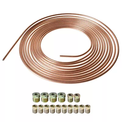 25 Foot Roll Coil Of 3/16  OD Copper Coated Brake Line Tubing Kit W/ 16 Fittings • $13.44