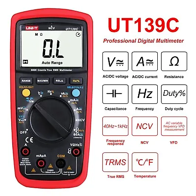 UNI-T UT139C True RMS Digital Multimeter Ammeter Auto/Manual Range Data Hold • £49.98