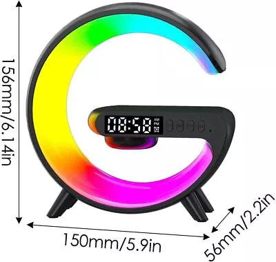 LED Smart G Lamp Bluetooth Speaker Wireless Charger RGB Alarm Clock Night Light • £7.99