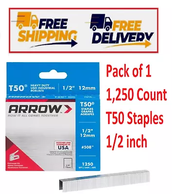 1250-Pack Of Arrow 508 Heavy Duty T50 1/2-Inch Staples: Ideal For Upholstery Co • $4.37