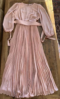 Miss Elliette Pink Chiffon Pleated Dress Long Sleeve Sz 10 Style 3315 Vtg 1960s • $149.99