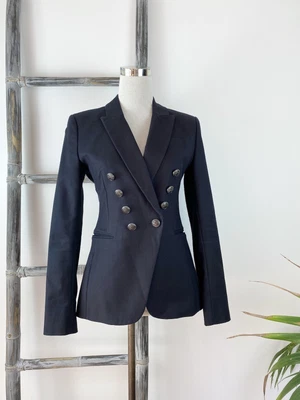 $65 • Buy Witchery Navy Structured Cotton Double-Breast Pocketed Blazer Jacket - Size 8