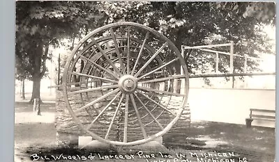 BIG WHEELS GIANT PINE LOG Lake City Mi Real Photo Postcard Rppc Michigan • $15.65