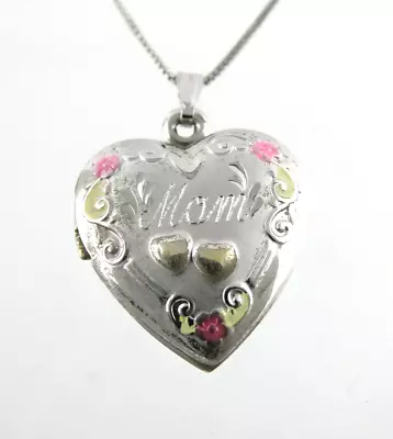 Sterling Silver Mom Heart Love Locket Pendant Necklace 925 4.7g 18 Inch Length • $30.60