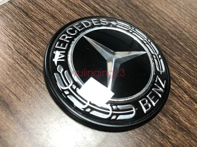 Black FOR Mercedes Benz Hood Black Flat Laurel Wreath Badge Emblem (Paste) • $18.99