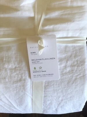$209.99 • Buy POTTERY BARN Belgian Flax Linen KING Sheets 4 Piece Set NEW - WHITE