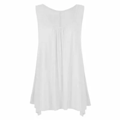 Women Ladies Hanky Hem Sleeveless Flared Jersey Long Tunic Flared Swing Vest Top • £6.74