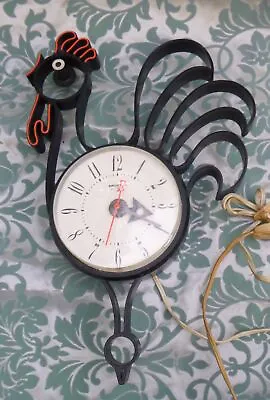 Vintage Spartus Rooster Hanging Wall Clock - Black - Plug In Electric • $65