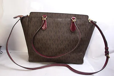 Michael Kors Dee Dee Large Brown Monogram Plum Convertible Tote Purse Bag MK  • $89.99