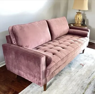 New Rose Gold Couch Velvet Pink Sofa Mid Century Modern Vintage Style Loveseat • $550