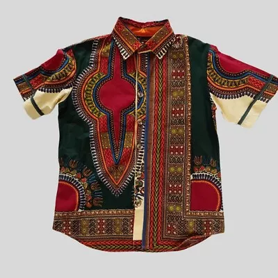 £45 • Buy Men's XL Green Floral Short Sleeve Shirt, Black History African Dashiki Shirt 