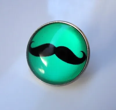 £3.99 • Buy Unusual Moustache Antique Style Domed Glass Pin Badge Brooch Black Green Zps