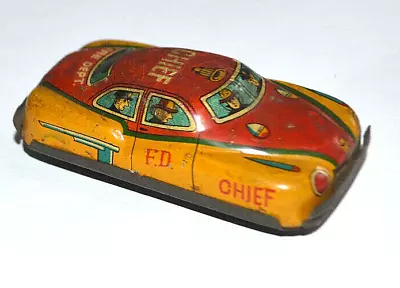 Vintage Tin Litho Friction Car 3  Fire Dept. FD Chief C254 • $2.99
