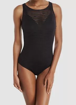 $169 Jets Women's Black Parallels Ribbed High-Neck 1-Piece Swimsuit Size AU8 US4 • $47.58