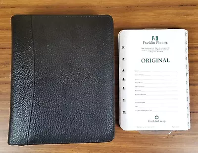 Franklin Covey Classic Black Pebbled Leather Zip Planner Binder 7 Rings 1.125  • $44.99