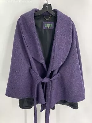 Mucros Weavers Womens Purple Herringbone Wool Tweed Belted Poncho One Size • $31