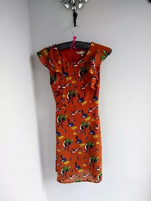 Yumi Orange Dress Vintage Style Birds And Butterflies Design Quirky Design • £12