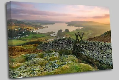 Sunset Windermere Lake District Canvas Wall Art Picture Print • £32.98