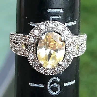 Vtg Yellow Citrine Sterling Silver Halo Ring Size 5.25 • $14