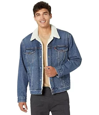 Levis Mens Sherpa Lined Denim Jacket Small Blue Jean Jacket • $59.99