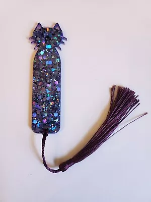 Cat Sparkle Resin Bookmark With Tassel Purple With Glitter • £3.50