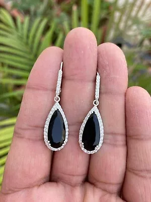 4.20Ct Pear Simulated Black Spinel Drop/Dangle Earrings 14K White Gold Plated • $89.99