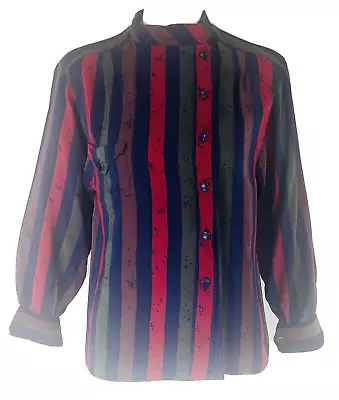 Vintage CHLOE BERGDOFF GOODMAN Silk Stripe Nehru Collar Blouse 38/XS/S • £34.06