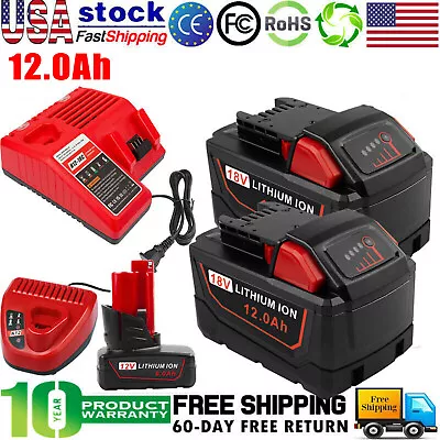 For Milwaukee For M18 12.0Ah L-ion Battery 48-11-1890 48-11-1860 12V-18V Charger • $20.99