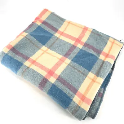 Vintage Wool Plaid Pastel Soft Flannel Fleece Blanket Multi-Color Single Twin • $75