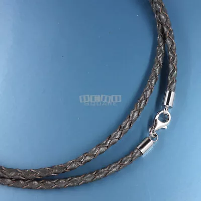 Sterling Silver 3mm Braided Genuine Leather Cord Necklace/Bracelet Lobster Clasp • $10.08
