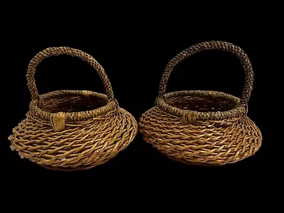 Small Hand-Woven Pair Of Vtg Baskets With Handles Boho Decor Basketry • $29.99