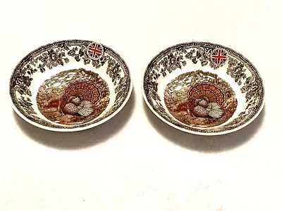 Queens China Majestic Beauty Turkey 6.5  Cereal Bowl SET 2 Thanksgiving ENGLAND • $22