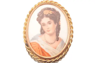 Vintage Limoges France Porcelain Painted Lady Portrait Oval Pin Brooch 1.75 Inch • £19.27