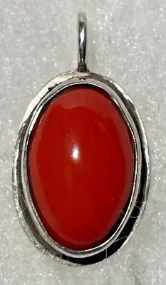 Simply Elegant Oval Red Coral Sterling Silver Pendant • $22