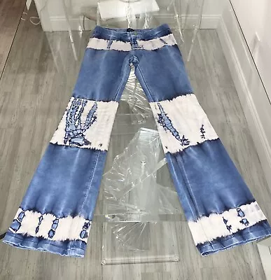 Vintage Y2K Blue White Tie Dye Low Rise Long Flare Stretch Pants Small Defects • $39.99