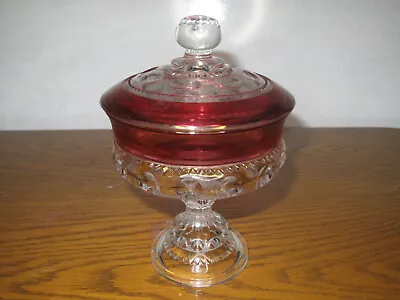 Vintage Kings Crown Thumprint Ruby Flashed Compote Dish Bowl Indiana Glass • $12