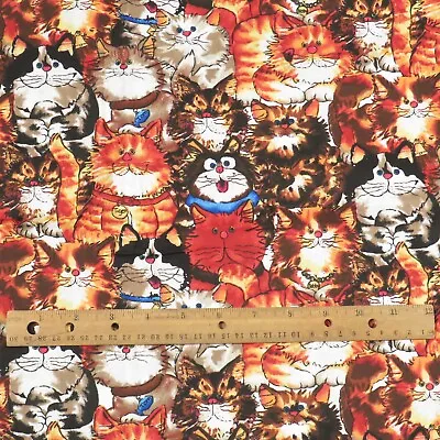 Vintage Whimsical Cats Fabric MM Fab Cotton 1.9 YD • $21