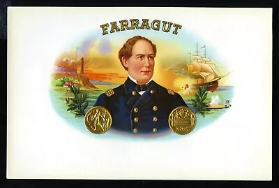 1920s DAVID FARRAGUT (CIVIL WAR NAVY OFFICER) INNER CIGAR BOX LABEL~SAILING SHIP • $9.99