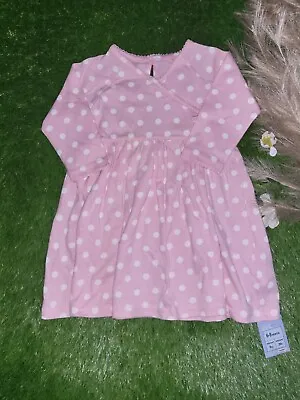 Marks & Spencer Baby Girls 6-9M Pink White Polka Dot Long Sleeve Dress  • £3.85