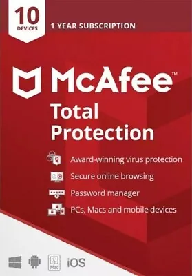 McAfee Total Protection 2024 10 Device 1 Year Antivirus Security Digital Key • $23.74