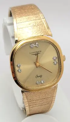 Vintage Longines Unisex Gold Plated Diamond Dial Swiss Quartz Dress Watch 30mm • $250