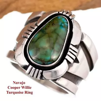 Turquoise Ring 9 HEAVY COOPER WILLIE Sterling Silver Navajo Sonoran Gold Mens • $407.15