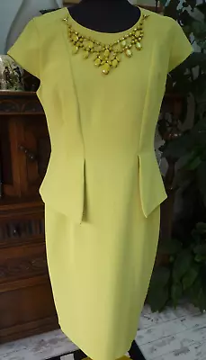 Woman's Michaela Louisa Lime Green Removable Necklace Lined Dress- Size 14 • £15