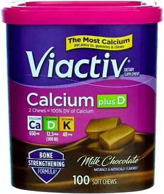 Viactiv Calcium + Vitamin D Supplement Soft Chews Milk Chocolate 100 Ct • $26